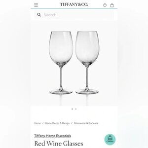 Tiffany & Co, Home Essentials, Crystal Glass, Set of Two Red Wine Glasses